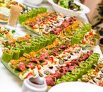 Trays with various delicious appetizer